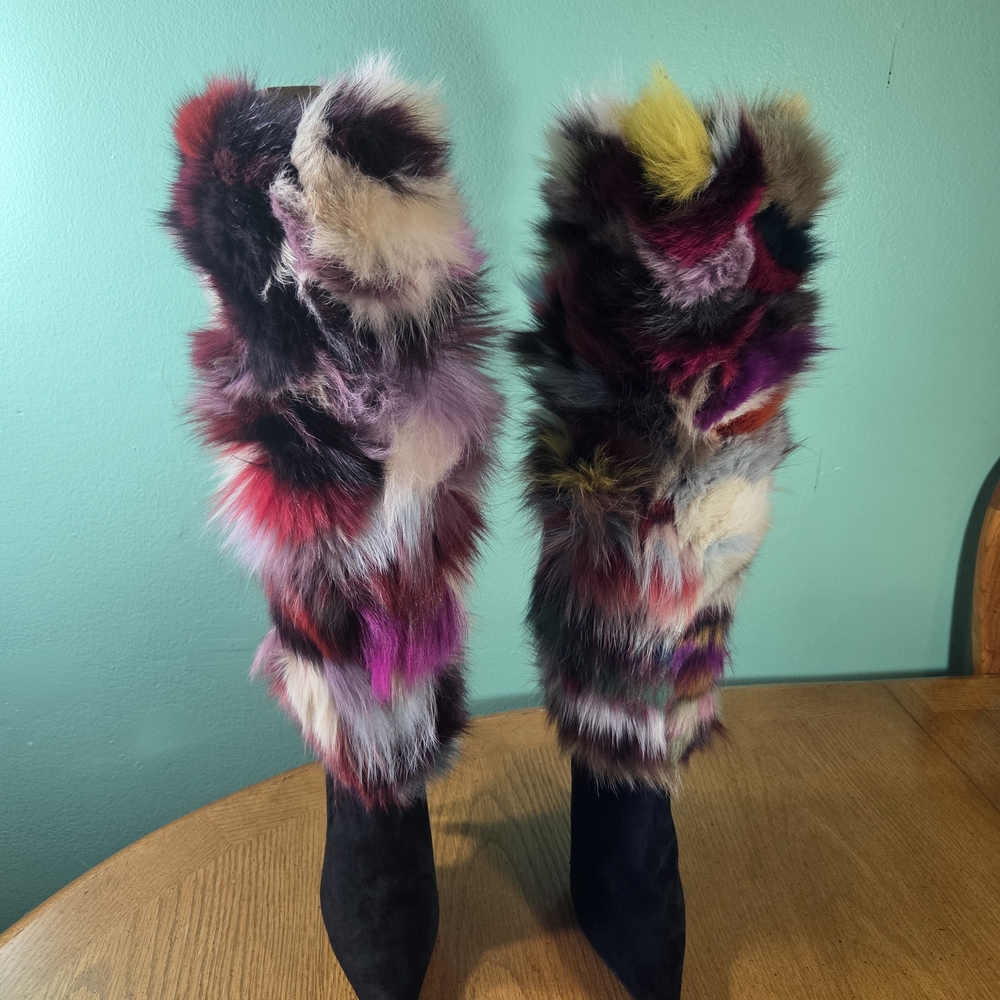 JEFFREY CAMPBELL Gamor Genuine Rabbit Fur Boot Like New Size 6.5 Without Box - Picture 3 of 11